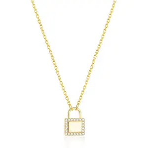 Molenia 14K Gold Plated Lock Necklace for Women, 925 Sterling Silver Trendy Padlock Pendant Chain Necklace with Cubic Zirconia, Simple Dainty  Minimalist jewelry