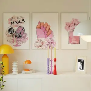 3 High-Quality Nordic Style Wall Art Prints, Unframed Canvas Posters for Nail & Eyelash Decor, Elegant Makeup Designs for Home Salon Dining Room