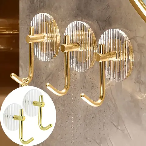 4pcs Metal Wall Hooks, Wall Mounted Home Organizer Hook for Towels & Clothes - Versatile Bathroom Storage, Bathroom Organizing Accessories, Bedroom Wardrobe Organizer, Dorm Adhesive Holder, Christmas/Halloween Gift Decoration