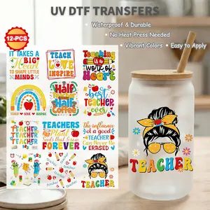 12pcs UV DTF Cup Wraps Decals, Waterproof Self-Adhesive Transfer Paper for Mug & Water Bottle, 3D Crystal Labels, High Quality DIY Crafts, Waterproof Stickers