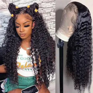 Bling Hair 180% Density 30 32 Inch 13x6 13x4 HD Transparent Lace Front Human Hair Wigs For Women Curly Lace Front Wig Human Hair Pre Plucked Deep Wave Frontal wig Full And Thick 4x4 Lace Closure Wig