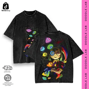 The Amazing Digital Circus Pomni & Hoodie • Graphic Tees Streetwear • Vintage Oversized Acid Wash • Trendy Indie Animation Merch • Heavyweight Comfort Cotton