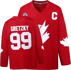 Men's CANADA #99 Gretzky Ice Hockey Jersey, Classic Embroidered Retro Breathable V-neck Long Sleeve Sweatshirt, Gretzky Labatt Team Coupe, Suitable For Game Training