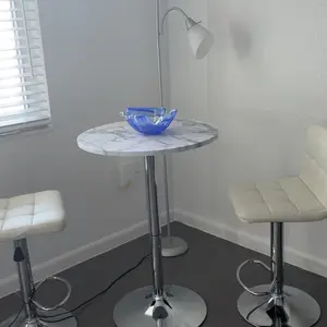 23.6" Round Bar Table, Adjustable Height Bar Table, Modern Cocktail Bar Table with MDF Top and Metal Base, Bistro Pub Table Suitable for Café, Kitchen Island, Bar Counter, White