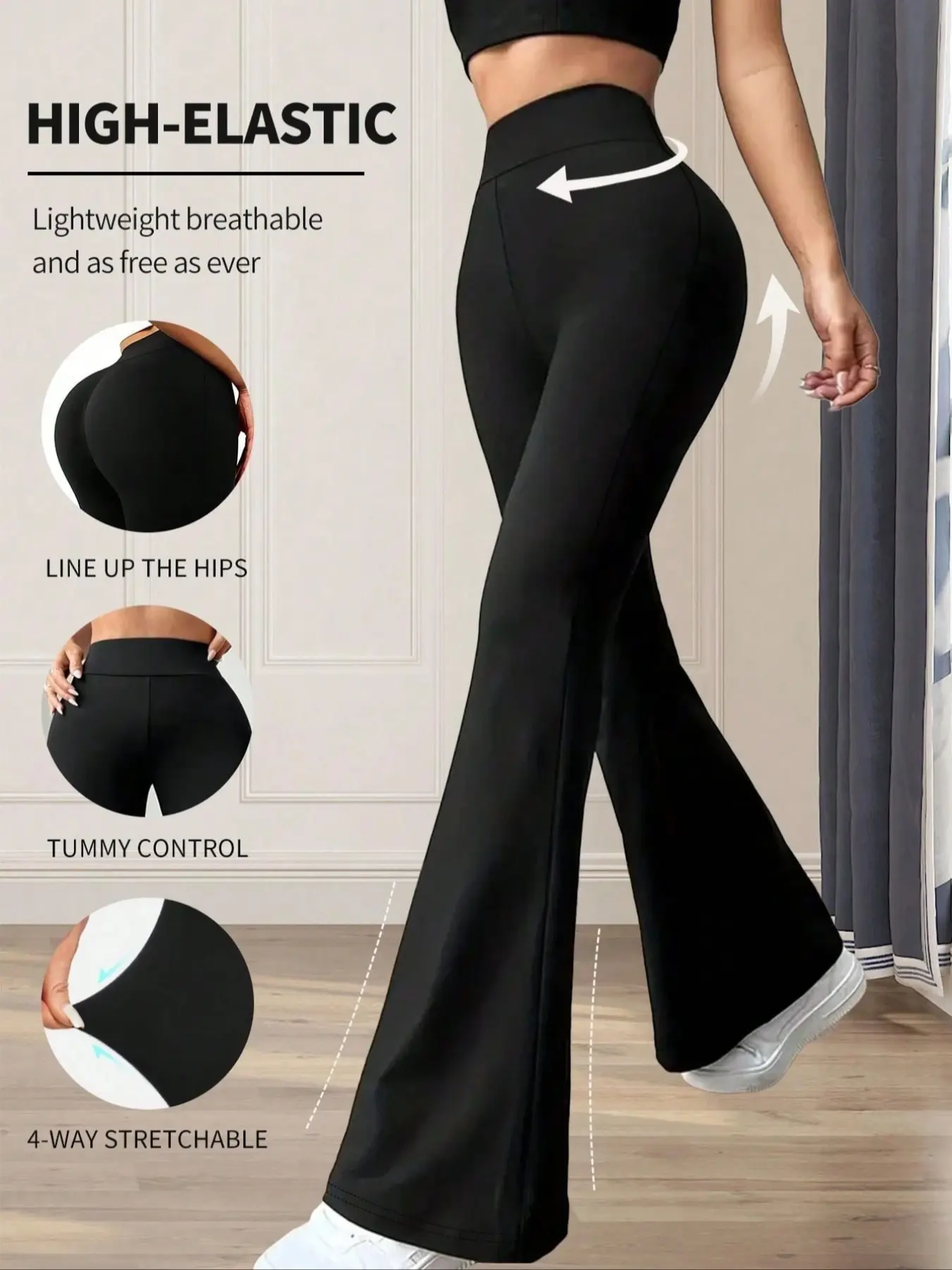 Women's High Waist Flare Straight Leg Pants, Abdominal Shaping Function, Four-Way Stretch Fabric, Comfortable Daily Wear, Athleisure Style Bottoms, Athletic Stretchable Activewear
