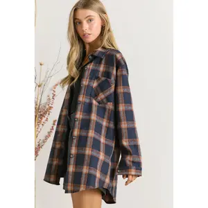 Navy Flannel Oversized Shirt Jacket