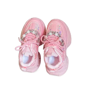 Girls' Sequin Pink Sneakers Pearl Decoration Soft PU Upper + EVA Outsole Cushioned Insole Non-Slip Easy to Wear Toddler / School Age Girls' Party Shoes