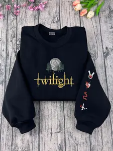Twilight Saga Embroidered Crewneck Sweatshirt - Eclipse, New Moon, Breaking Dawn, Midnight Sun embroidered hoodie, Vampire Romance Bookish Pullover