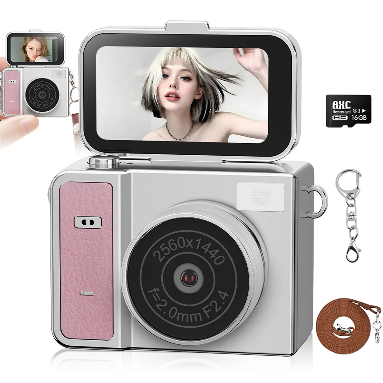 2K Student Outdoor Sport Camera Vintage Retro Camera, Pocket Camera with 1.47 Inch Screen & 16GB Card, High-Clarity Travel Vlog Camera, Mini Digital Camera Unique Gift for Teens Girls Boys