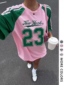 Women's Colorblock T-Shirt, Baseball Sleeve, Loose Fit, Casual Street Style, Vintage, Comfortable, Spring Summer Fashion