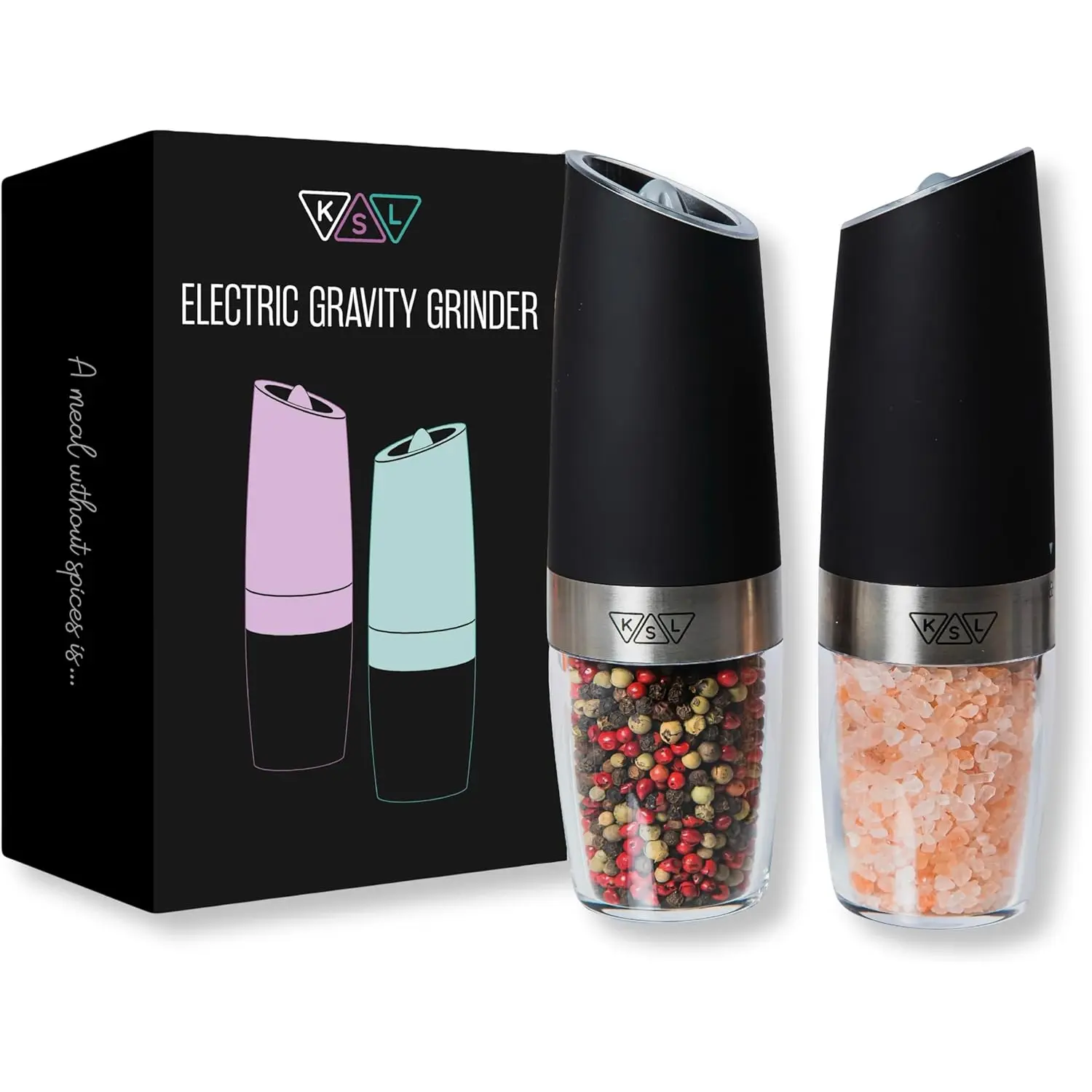 KSL Gravity Electric Salt and Pepper Grinder Set - Mother'S Day Gift - Adjustable Motorized Electrical Powered Auto Shakers-Automatic Power Mill-Automated Battery Electronic Crusher K S L