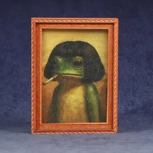 1pc Funny Frog Refrigerator Stickers, Wooden Refrigerator Stickers, Wooden Photo Frame Refrigerator Stickers, Magnetic Refrigerator Stickers, Refrigerator Decorating Magnet, Funny Gifts