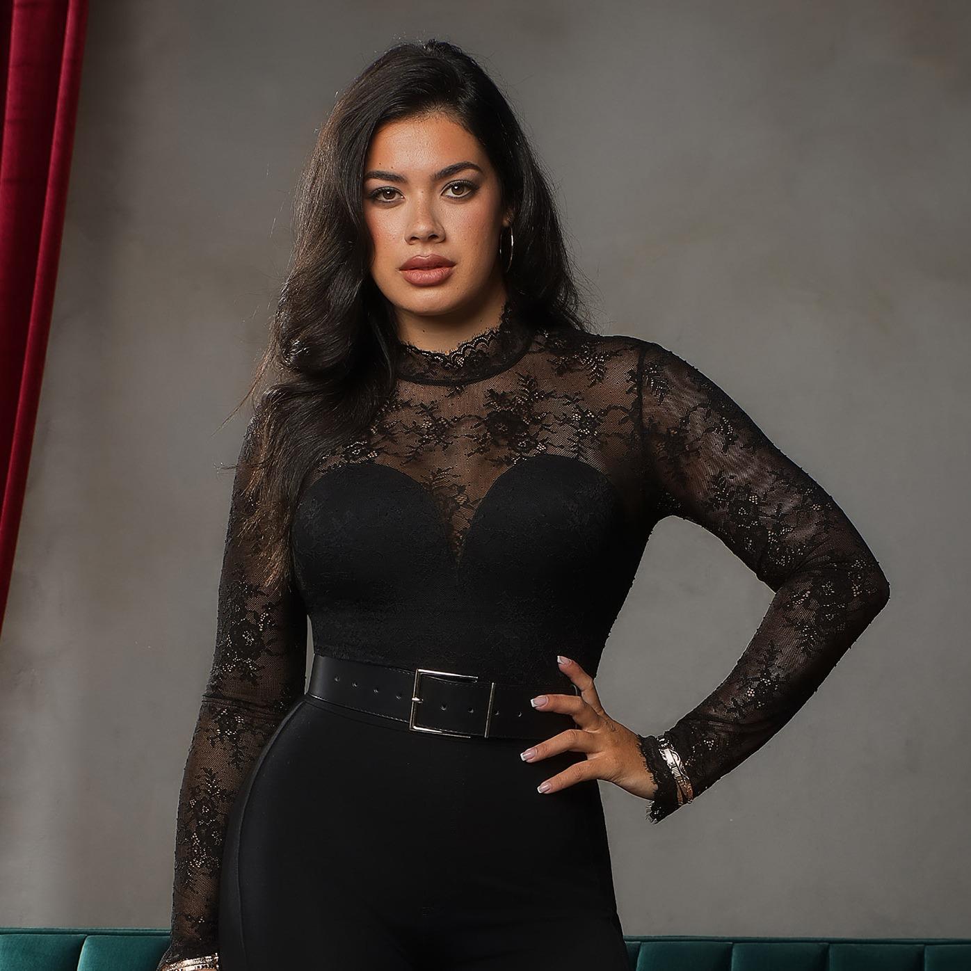 Popilush Essential Deep V-Neck Long Sleeve Bodysuit  Breathable Fabric Sheer Lace Turtleneck with Built-in Bra & Tummy Control Casual #Dealsforyoudays