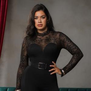 Popilush Essential Deep V-Neck Long Sleeve Bodysuit  Breathable Fabric Sheer Lace Turtleneck with Built-in Bra & Tummy Control Casual #Dealsforyoudays