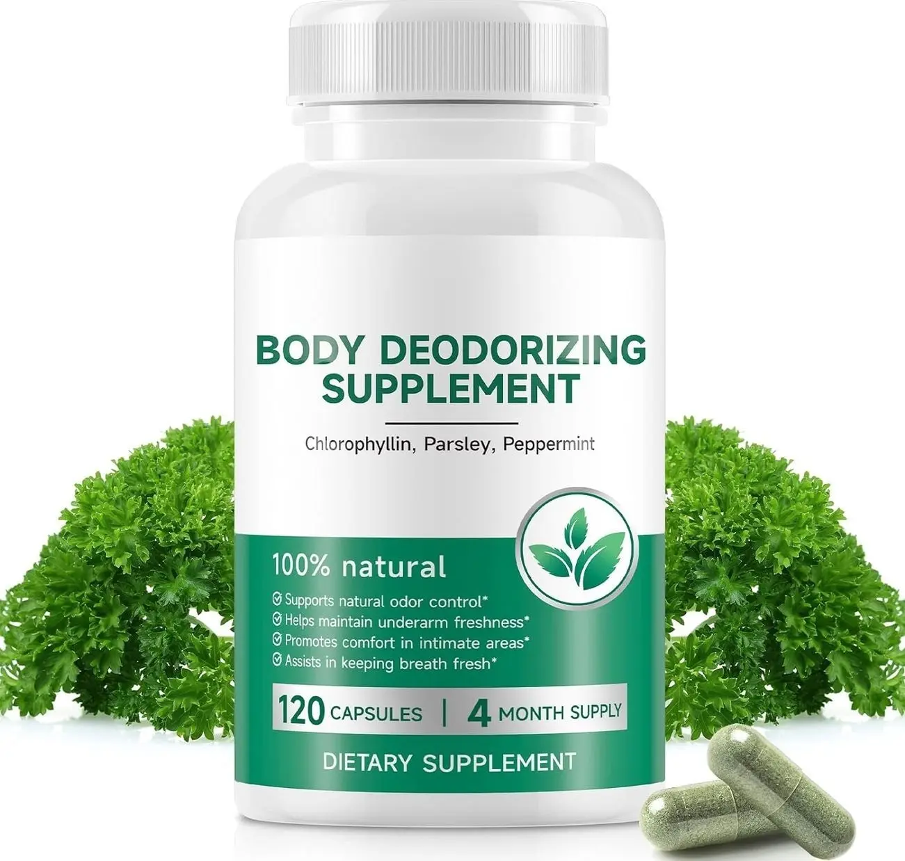 Chlorophyll Capsules | Internal Body Deodorant Supplement for Men & Women | Natural Odor Control for for Body Odor, Fresh Breath,Immune Support,Vegan(120 Caps)