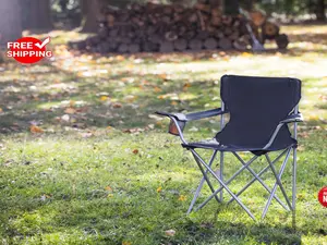 O.z.a.r.k T.r.a.i.l Basic Quad Folding Camp Chair with Cup Holder, Dark Blue/ Black/ Red , Adult