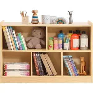 Storage Organizer for  Room, Wooden  Bookshelf for Classroom, Cube Storage Organizer for Playroom, 5-Section Montessori Bookshelf &  Shelf for