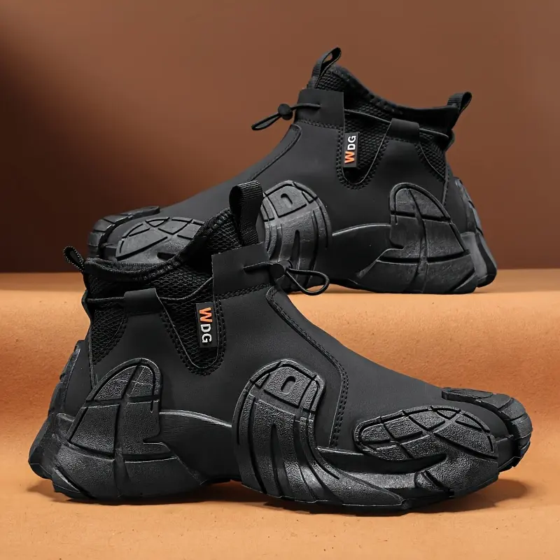 Men's Mid-Top Casual Sneaker Boots, All-Season Lace-Up Design in PVC & Faux Leather for Outdoor Sports, Fabric, Outdoors, Synthetic, Leather & Faux Leather