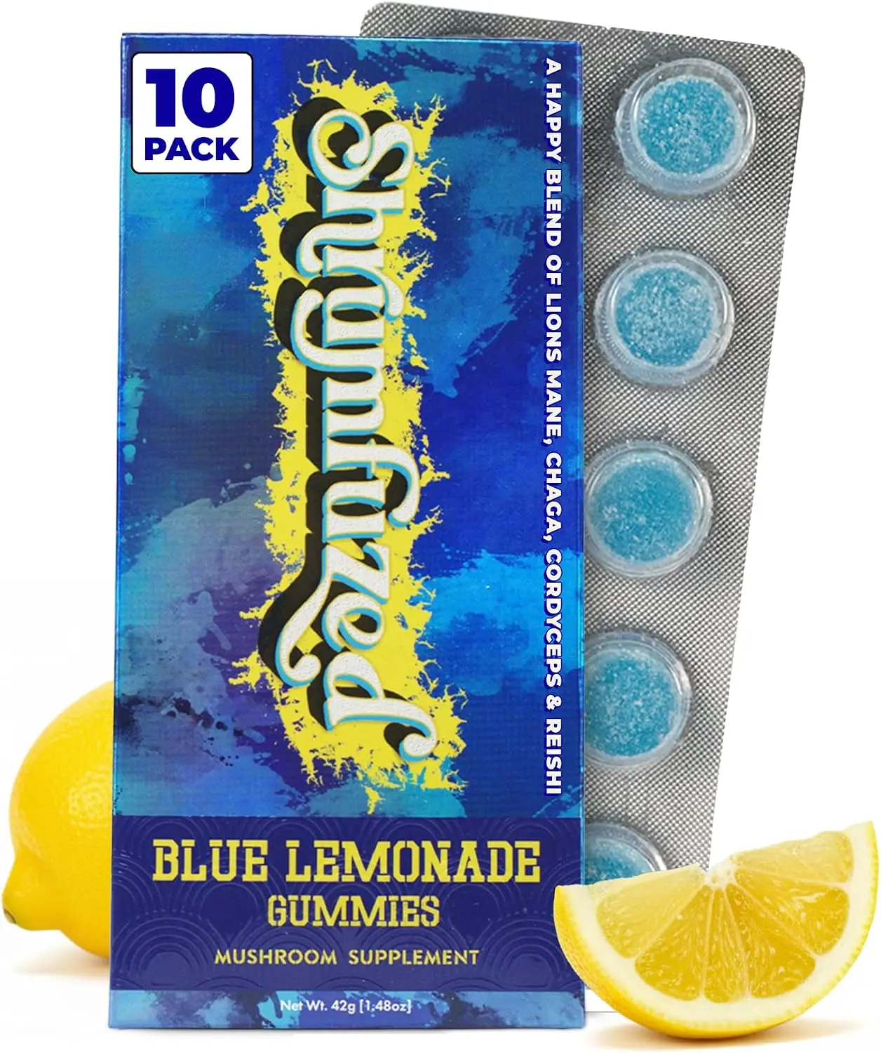 Choose ur flavor| Mushroom Gummies, Blue Lemonade (10 Count) | Nootropic Mushroom Supplement, Lion's Mane, Reishi, Cordyceps, Chaga stress management
