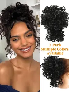 1 Pack Messy Fluffy Bun Hair Piece, Curly Chignon Hair Extensions, Wavy Synthetic Hair with Elastic Hair Tie, Convenient Hair Updo Accessories for Women Daily Wear, Cosplay, Music Festival, Party and Holiday
