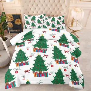 Christmas tree printed comforter, suitable for children and teenagers as a Christmas bedroom decoration gift, including 1 comforter and 1 or 2 pillowcases without a core