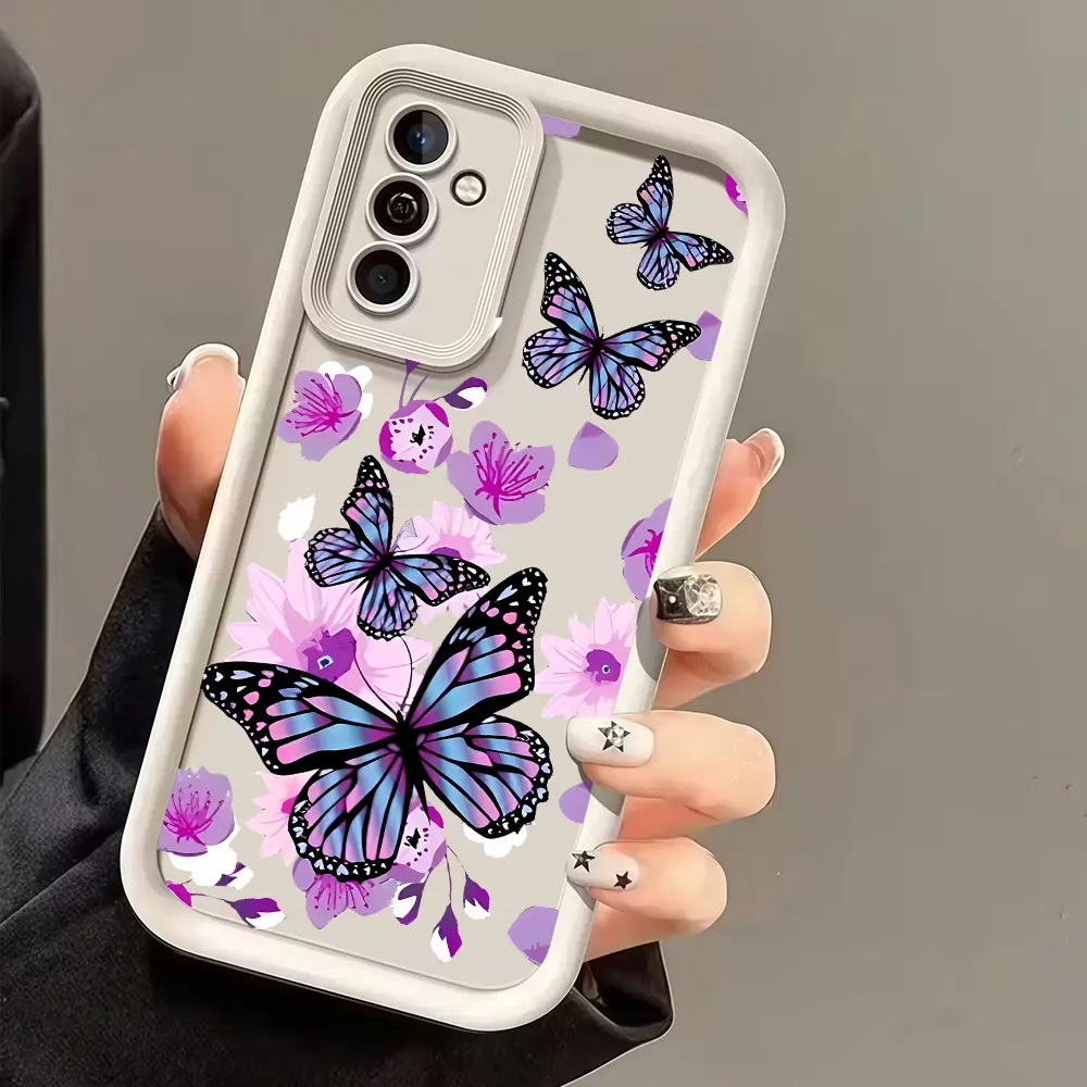 Phone Case: Blue and purple butterfly and flower phone case, beautiful, dreamy and elegant style, suitable for Samsung Galaxy A14 A15 A16 A17 A35 A55 A33 A34 A35 A36 A52 A53 A54 S21/S22/S23/S24/S25/S26 Plus/Ultra, exquisite and fashionable protective case