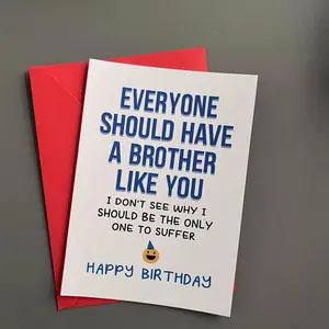 Funny Birthday Card with Envelope, Custom Message Card, 1 Count Letter To Brother Birthday Greeting Card, Birthday Gift for Brother