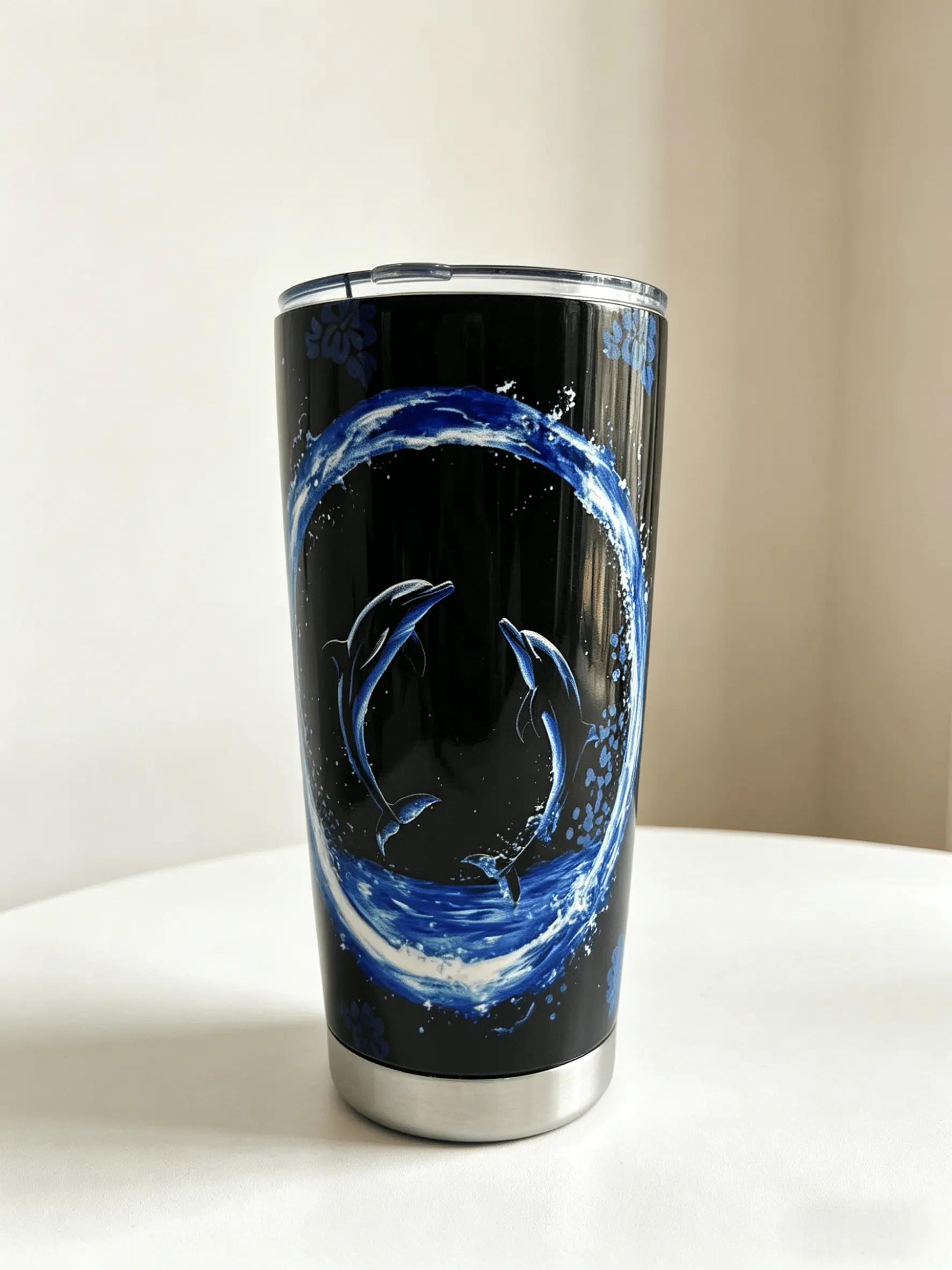 20oz Stainless Steel Insulated Dolphin Tumbler, Portable Travel Mug with Blue Dolphin Design, Durable, Rust-Resistant Drinkware for Water Storage, Kitchenware Insulation & Corrosion Resistance Solution