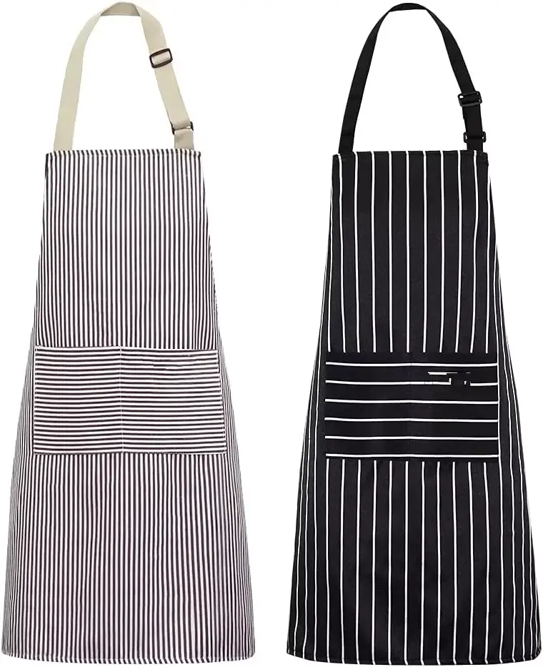 2-Pack Unisex Chef Bib Aprons – Polyester-Cotton Blend, Breathable, 2 Front Pockets, No Wiping Cloth, Adjustable Neck Strap, Ideal for Cooking, Baking, BBQ & Cleaning