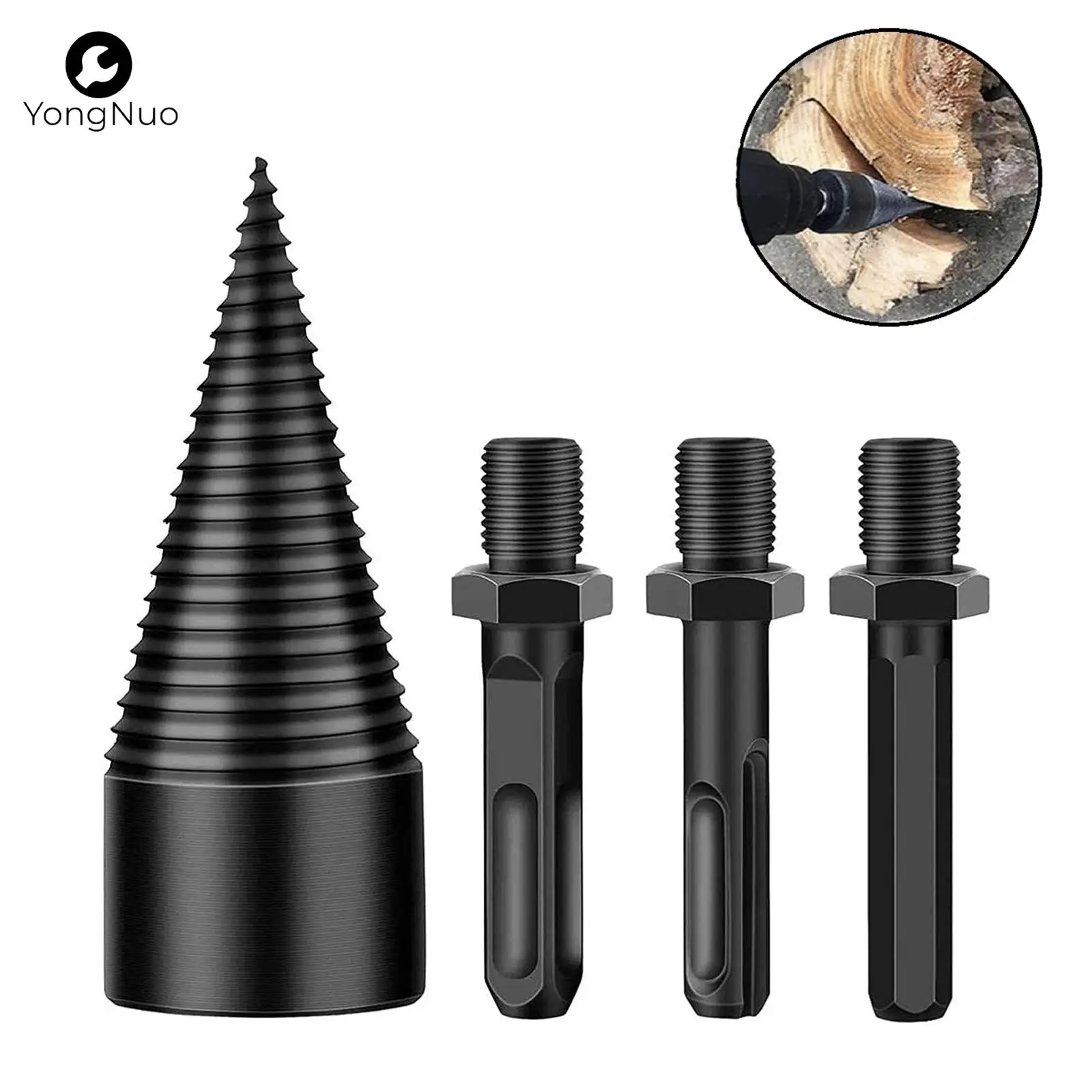 Round/Square/Hex 32mm Firewood Log Splitter Drill Bit, Removable Cones Kindling Wood Splitting Logs Drill Bit, Heavy Duty Electric Drills Screw Cone D