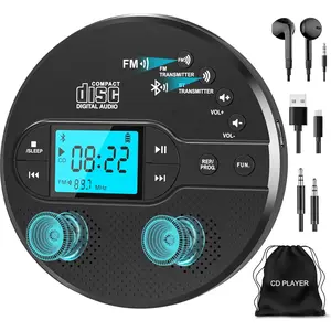 Portable CD Player with , Discman CD Player for  with FM Transmitter, Rechargeable CD Player Portable with Anti-Skip Protection, Headphones, AUX/USB Supported, LCD (Black)