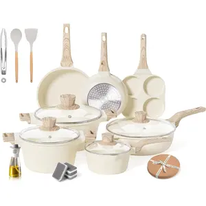 20 count Pots and Pans Set, Nonstick Cookware Sets, White Granite Induction Cookware Nonstick Cooking Set With Frying Pans & Saucepans PFOS & PFOA Free