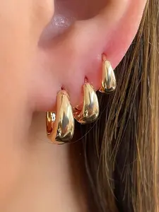 3 Pairs Elegant Fashion Simple C-Shaped Copper Earrings for Women, Daily Wear, All Seasons, No Choking Hazard, Plain Style