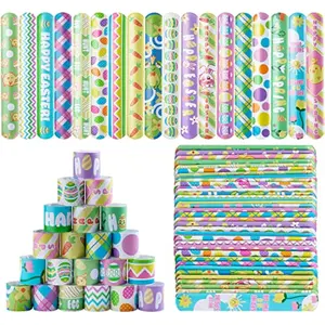72PCS Easter Slap Bracelet for Kids, Easter Element Design Suitable for Party Favors, Easter wristbands Party Supplies, Basket Stuffers Fillers, Game Prizes