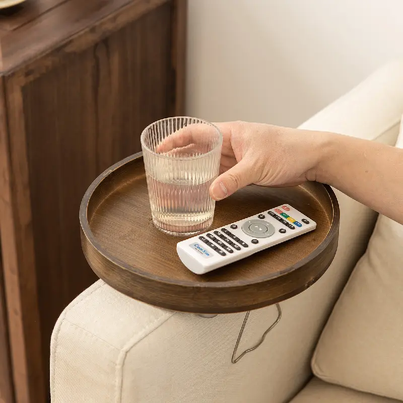 Sofa Armrest Clip On Table Tray Wooden Foldable Couch Arm Tray Sofa Tables TV Table Side Tables For Eating And Drinking Solid Storage Organization