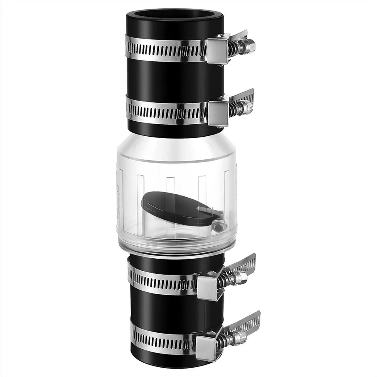 1-1/2in CV-150 Plastic Body Sump Pump Check Valve, Spring Flapper for Backflow Stop, Clamp Mount Silent Check Valve