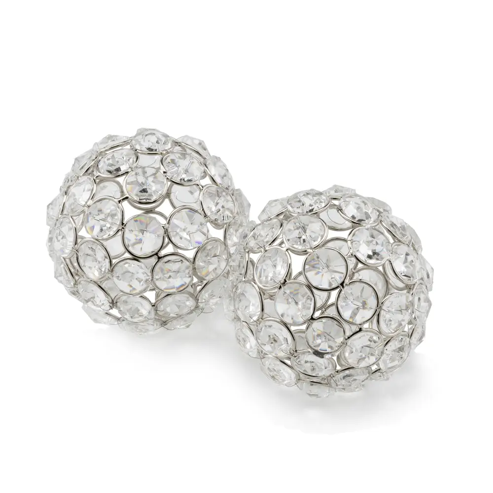 HomeRoots 373743 3 x 3 x 3 in. Silver Iron & Cristal Spheres, Set of 2
