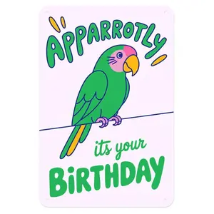 Parrot Birthday Tin Sign, Vintage Parrot Birthday Pun Metal Sign Print Aesthetic Room Decoration for Home Bedroom Kitchen Bar Coffee Bathroom Indoor Outdoor Wall Decor, 8 X 12 in