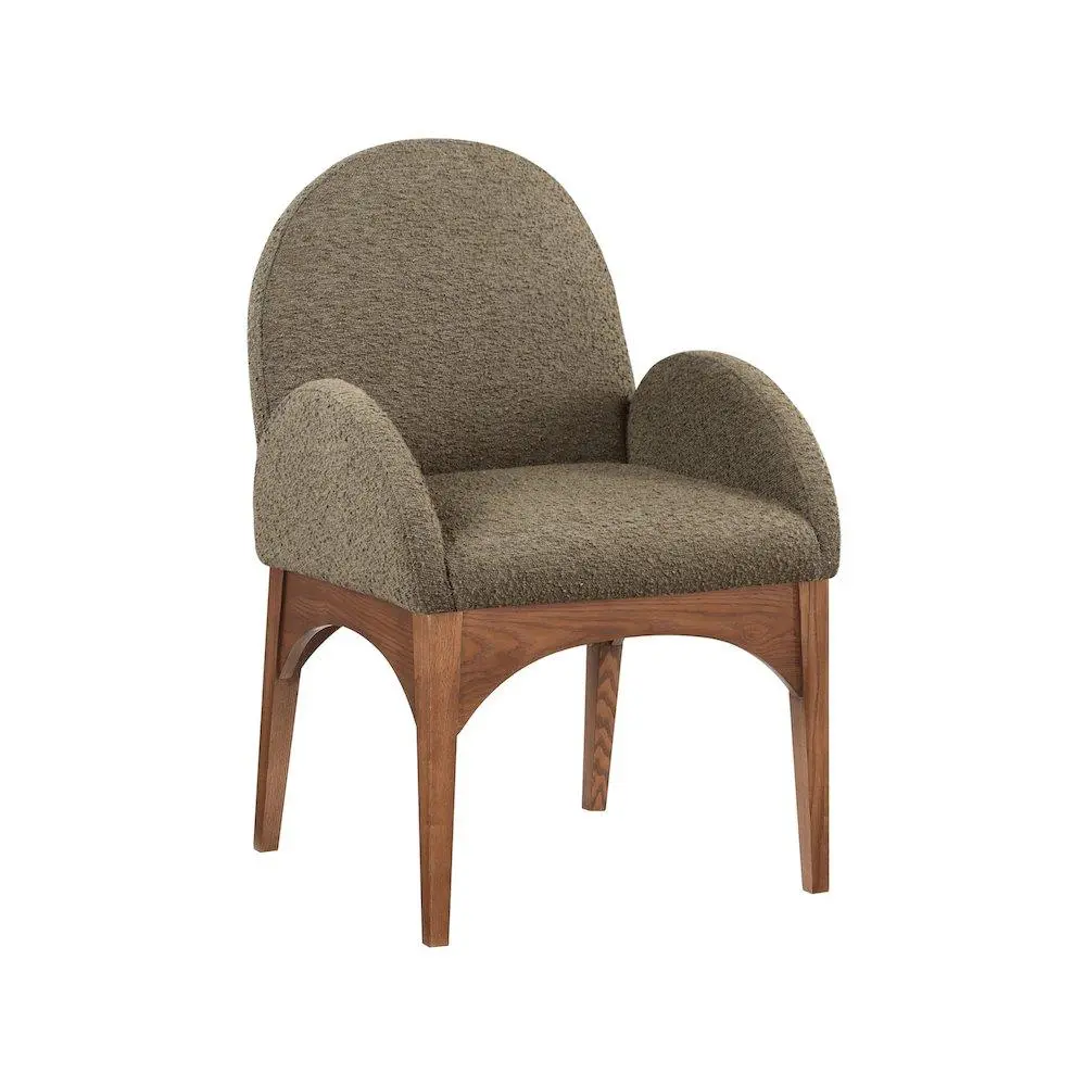 Waldorf Olive Boucle Fabric Dining Chair with Wooden Legs, Indoor Furniture for Dining Room Use