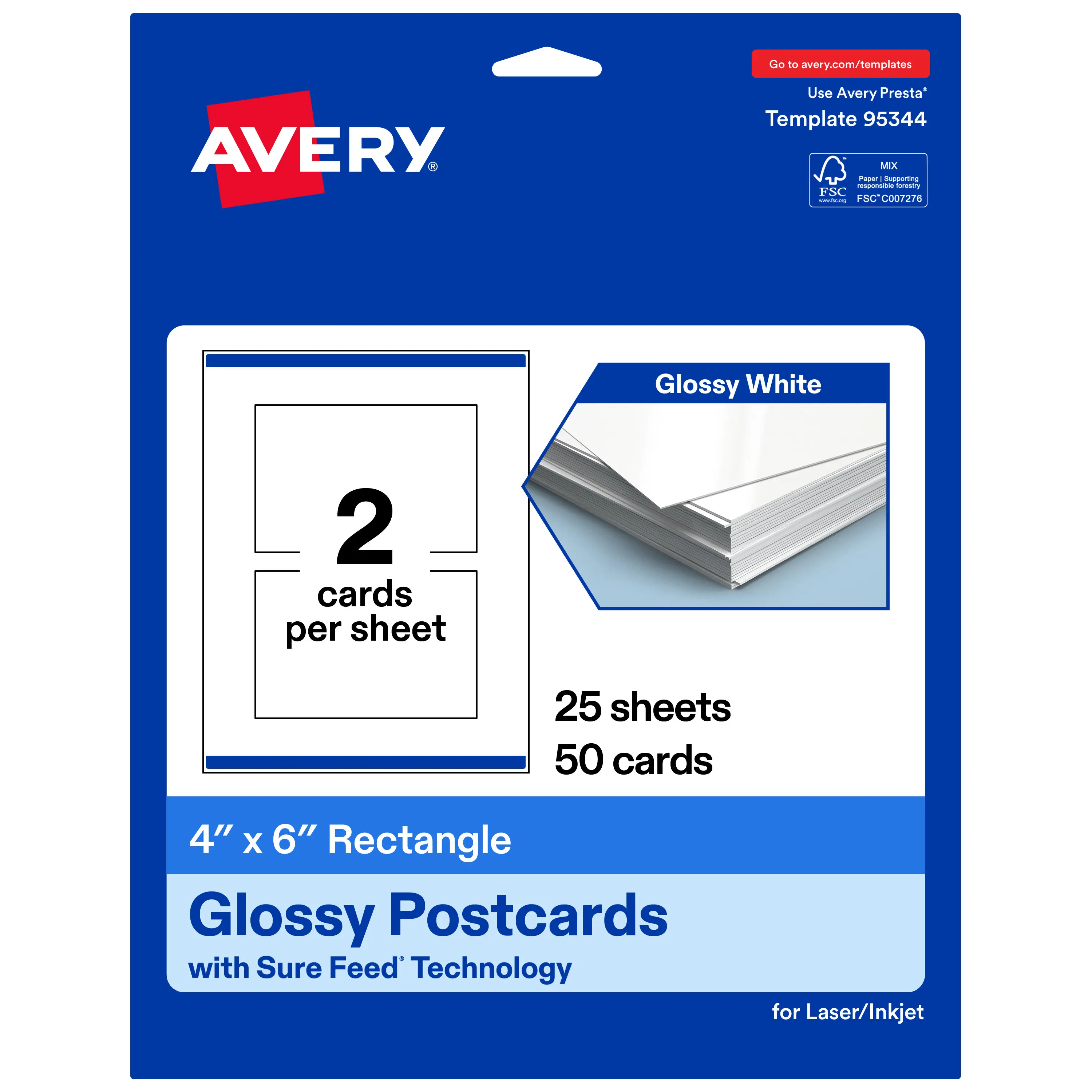 Avery Glossy White Postcards, 4" x 6" Rectangle
