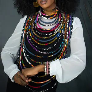 African Necklaces for Women | Maasai Jewelry | The Legend Ankara-Kente Necklace | Long Multi-strand African Wax Necklace | Ankara Conversation Piece