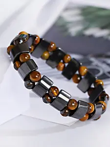 Hematite Magnetic Bracelet for Men & Women, Reiki Tiger Eye Rainbow Beaded Stone, Stainless Steel Hand Chain, All Seasons Jewelry
