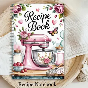 Vintage Kitchen Design Floral Recipe Book with Blender Cover, Spiral Bound Recipe Storage & Handwriting, Compact Size for Baking & Cooking, Spiral Bound Notepad, Spiral Bound Notebook