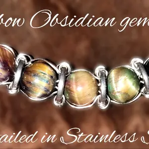 Rainbow Obsidian Gemstone and Stainless steel necklace