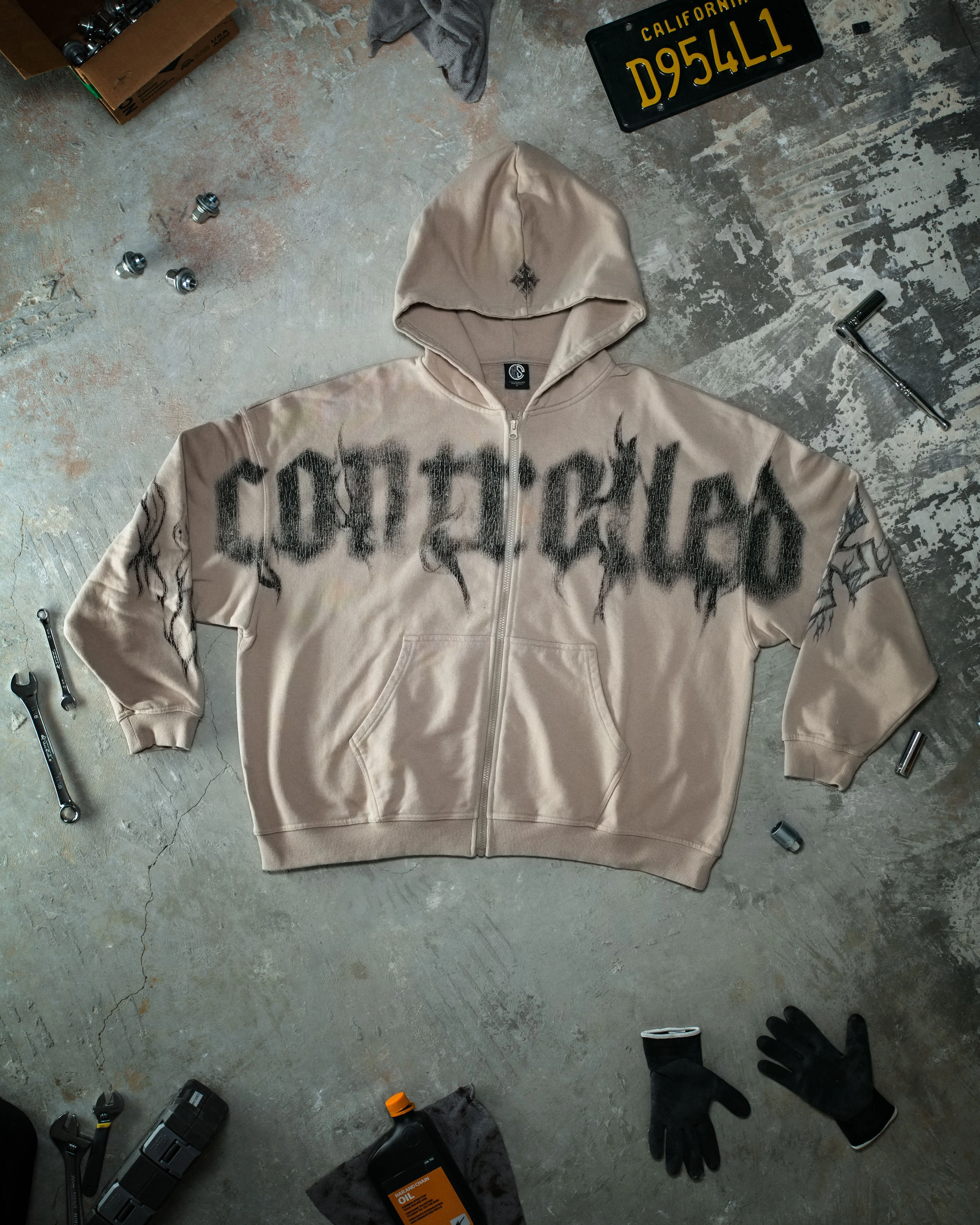 Ghost Zipup Creme | Controlled Insanity | 470 GSM Smoke Zip-Up Hoodie | Gym Streetwear