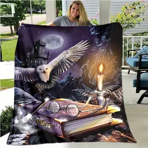 Digital Print Painted Blanket Halloween Gothic Divination Props Owl Flannel Throw Blanket Soft Comfy Blanket Home Sofa Bed Blanket Picnic Travel Office Casual Parcel Machine Washable Blanket