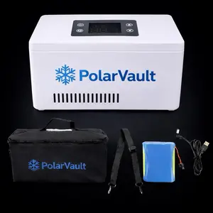 PolarVault Pept. Mini Fridge Portable Refrigerator with LED Display & 10600mAh Battery for Home Office Travel - Advanced Semiconductor Cooling & USB Charging
