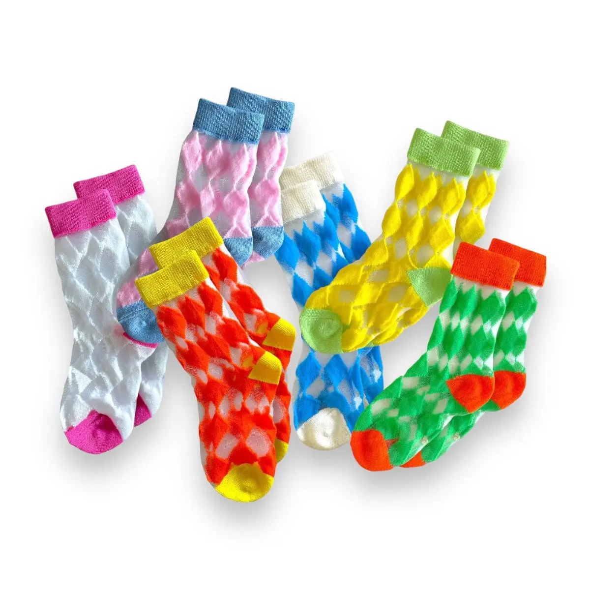 Happy Harlequin Sock Set - 3-Piece Summer Socks with Trendy Sheer Harlequin Pattern for Kids Cozy Breathable Fashion Statement