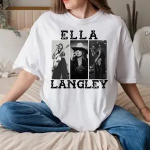 EllaLLangleyY 90s Retro Bootleg Graphic T-Shirt, Country Music Vintage Tour Style Tee, Youth Adult Western Fan Shirt, Soft Comfortable Casual Wear, 100% Cotton, Casual Streetwear Style, Soft Cotton Unisex Tee