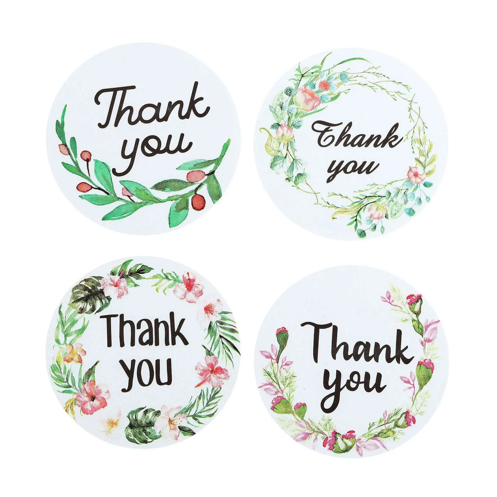 500Pcs 1.5" Round Thank You Black Print Floral Design Circle Stickers Roll - Office Stationery Envelope Seal Labels for Scrapbooking Ideas, Tissue Sealing, Personalized Touch, Pack of 1 Roll
